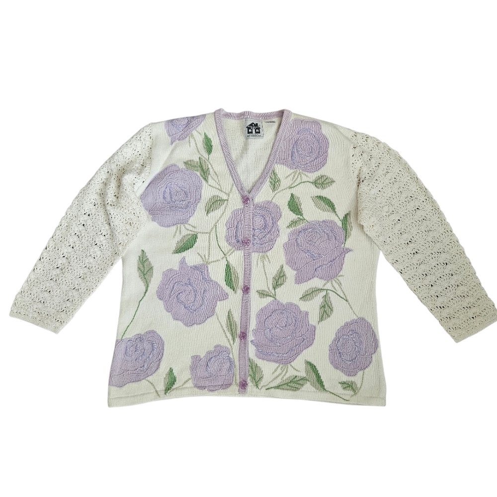 Storybook Knits Vtg Embroidered Whimsical Grandma Cottage Cardigan 2X